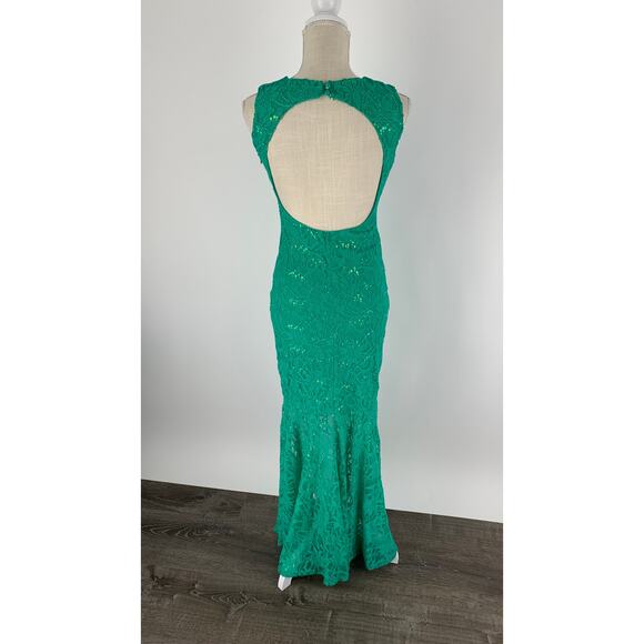 Hailey Logan Adrianna Papell Sequin Mermaid Formal Maxi Dress Womens 3/4 Green - Picture 5 of 11